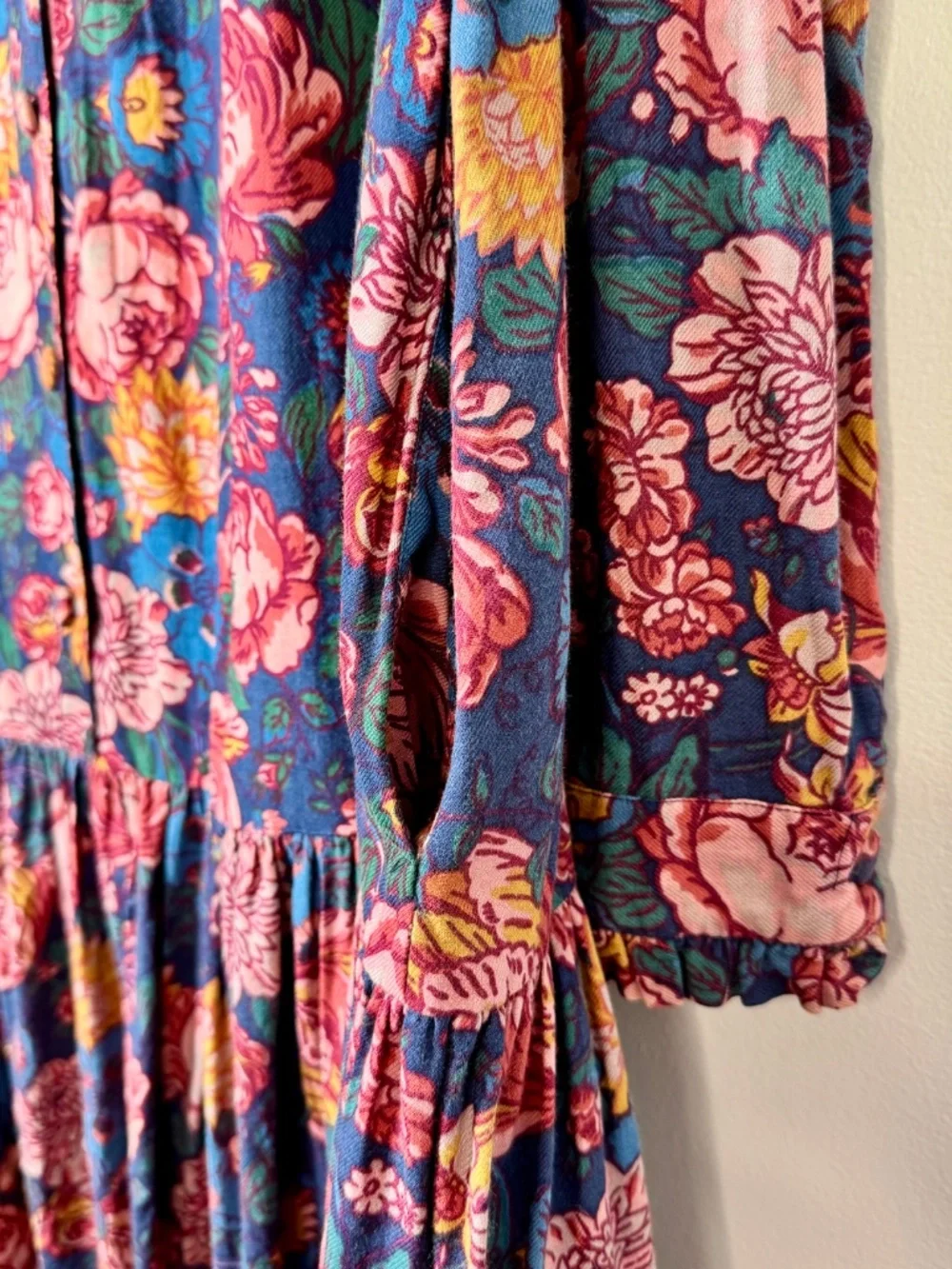 Vintage 80s Laura Ashley Navy Floral Maxi Dress Made in USA Sz L (12-14) - Picture 11 of 12